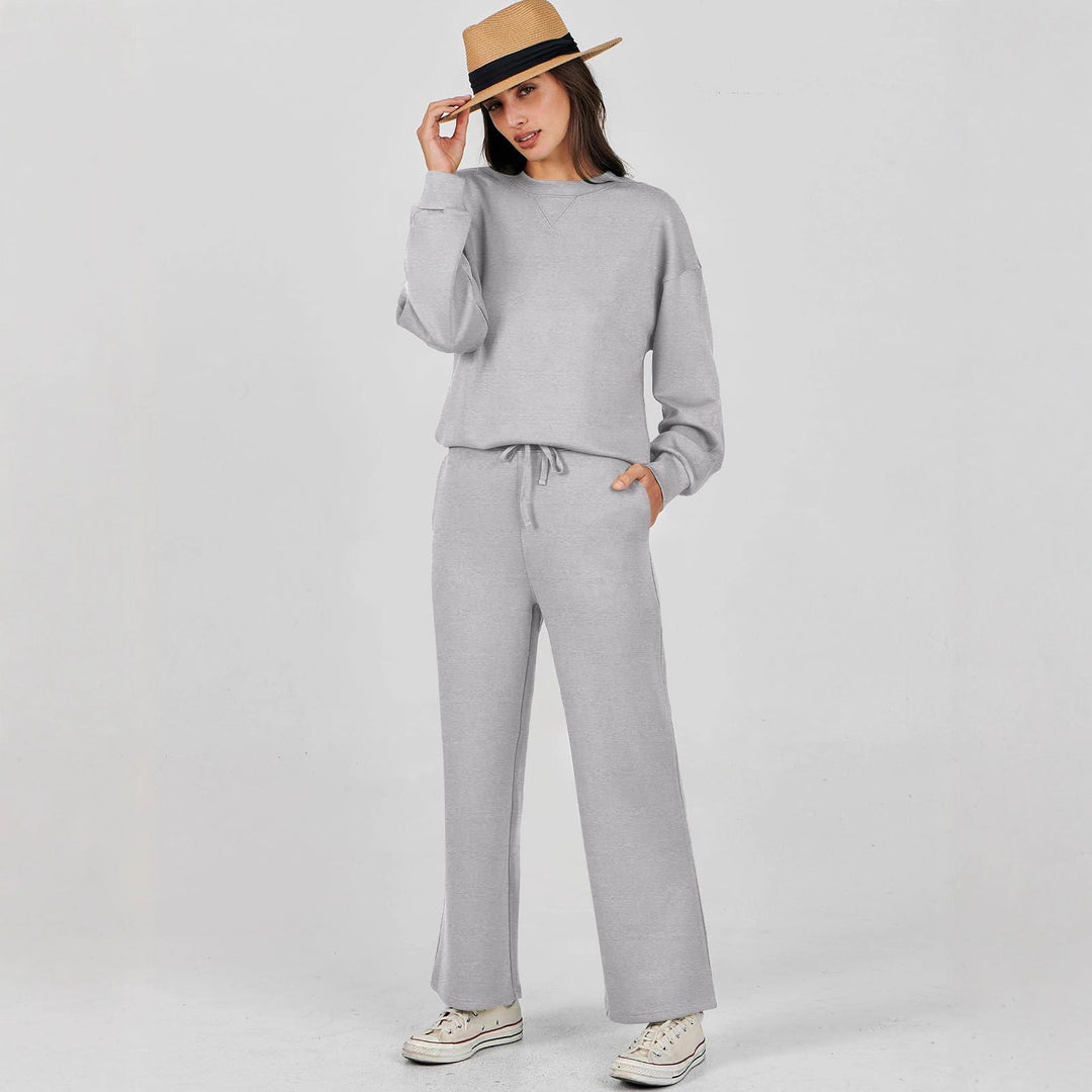 Dames Comfortabele Tweedelige Sweater Set Met Hoge Taille in Grijs
