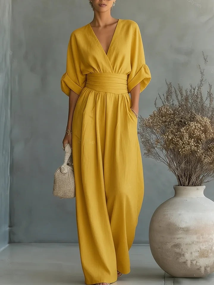 Dames jumpsuit met V-hals en wijde pijpen - afbeelding 6