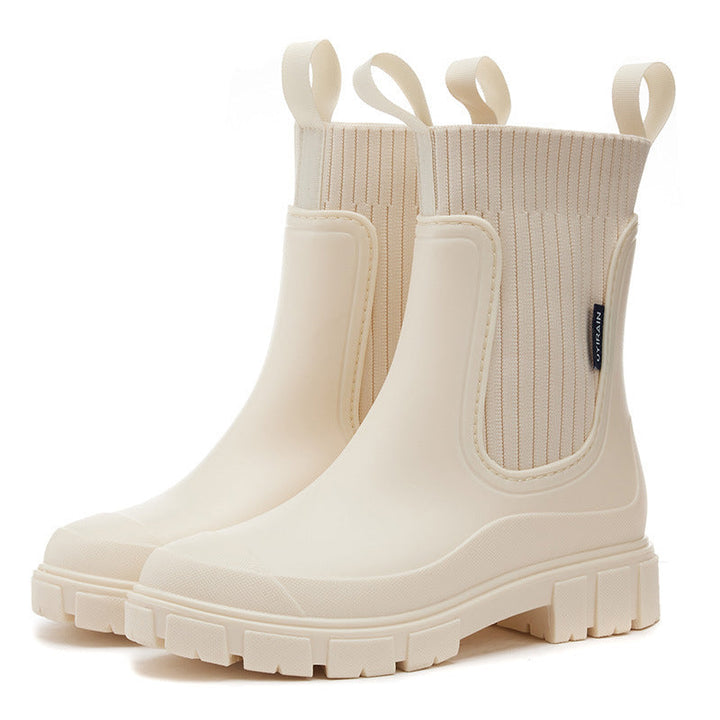Dames Waterdichte Regenlaarzen Met Stevige Antislip Zool in Ivoor