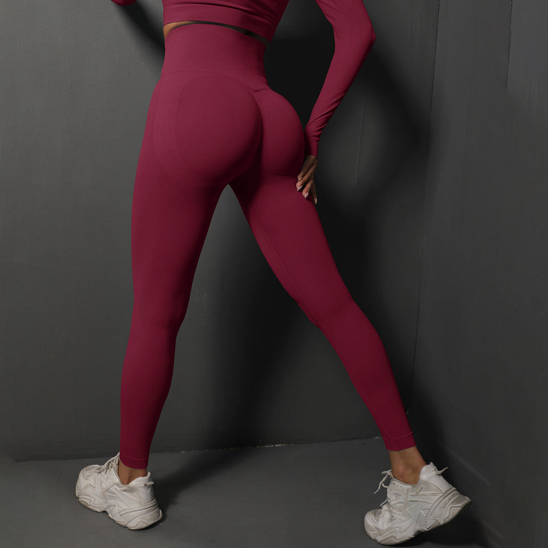 Dames Naadloze Sportlegging Met Hoge Tailleband En Stretch in Bordeauxrood