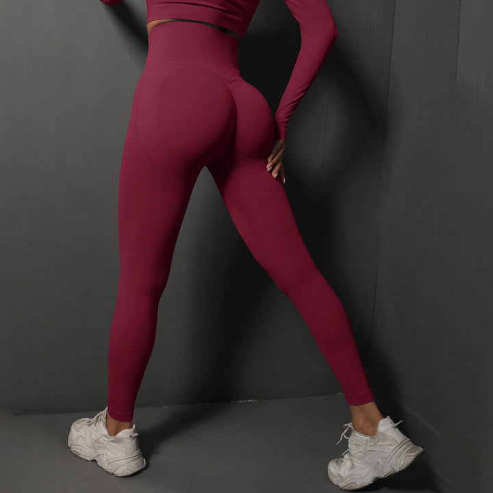 Dames Naadloze Sportlegging Met Hoge Tailleband En Stretch in Bordeauxrood