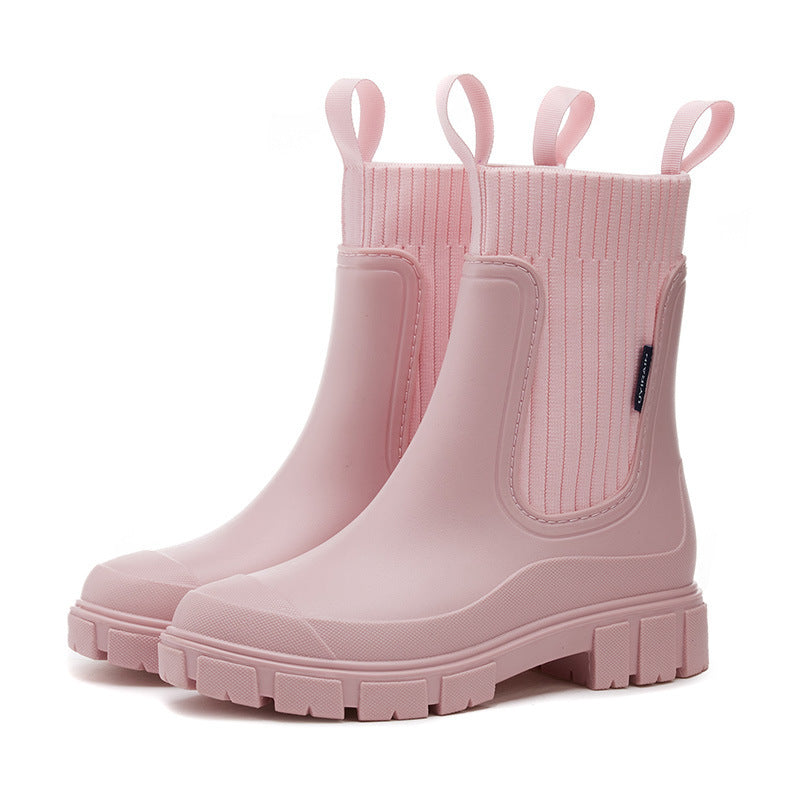 Dames Waterdichte Regenlaarzen Met Stevige Antislip Zool in Roze