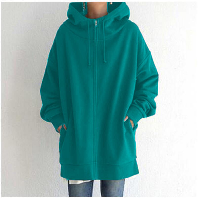 Dames Comfortabele Oversized Hoodie Met Rits En Capuchon in Aqua
