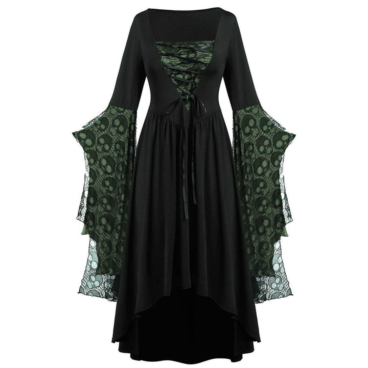 Dames Elegante Maxi Jurk Met Kanten Mouwen En Vierkante Hals in Groen