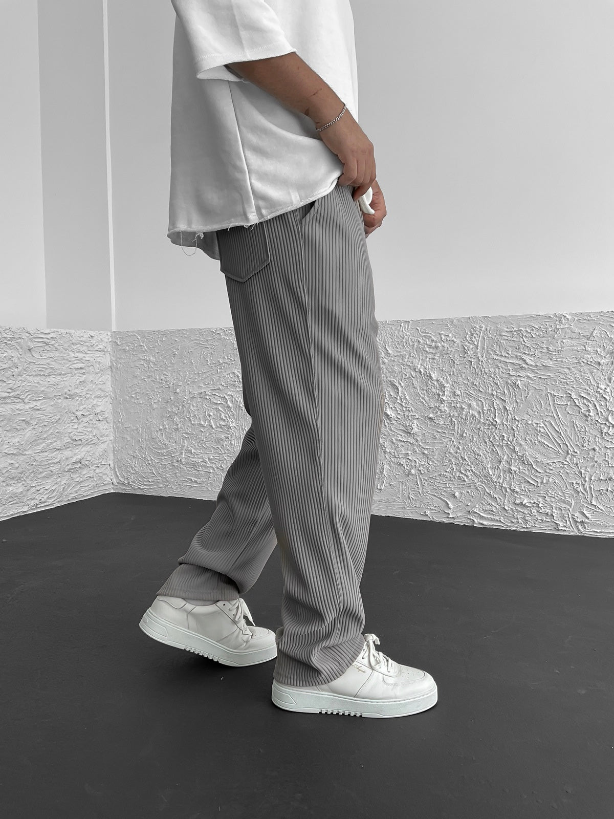 Heren Baggy Plisse Broek Trekkoord
