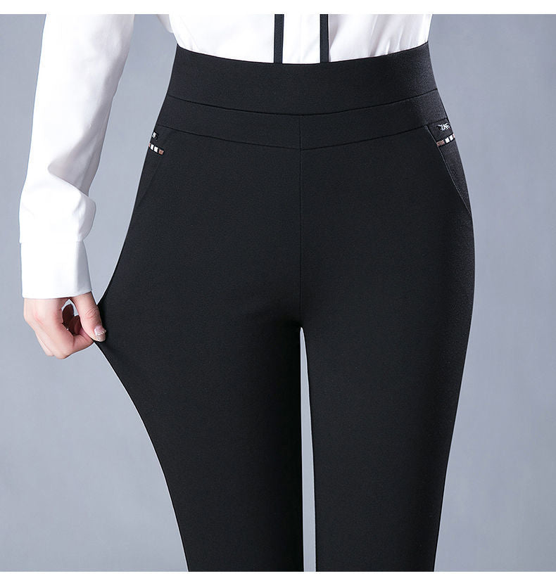 Dames Comfortabele Slim Fit Broek Met Hoge Taille En Stretch in Zwart