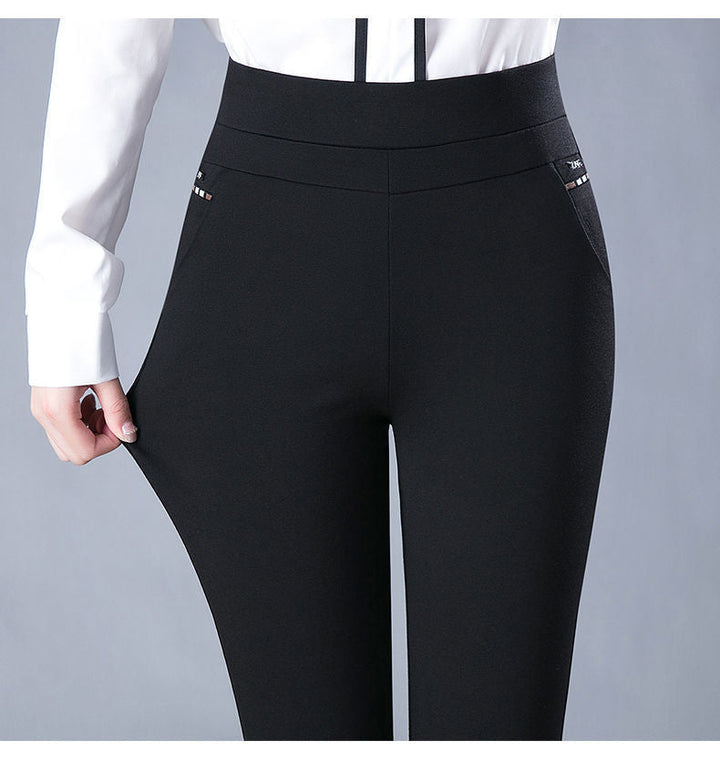 Dames Comfortabele Slim Fit Broek Met Hoge Taille En Stretch in Zwart