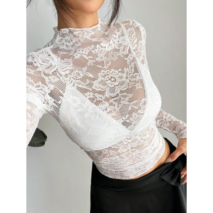Dames Aansluitende Kanten Top Met Bloemenpatroon En Stretch detailfoto 7