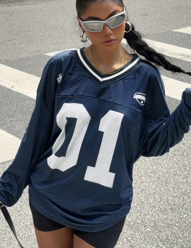 Dames Oversized Football Shirt Met Nummerprint En Patches detailfoto 3