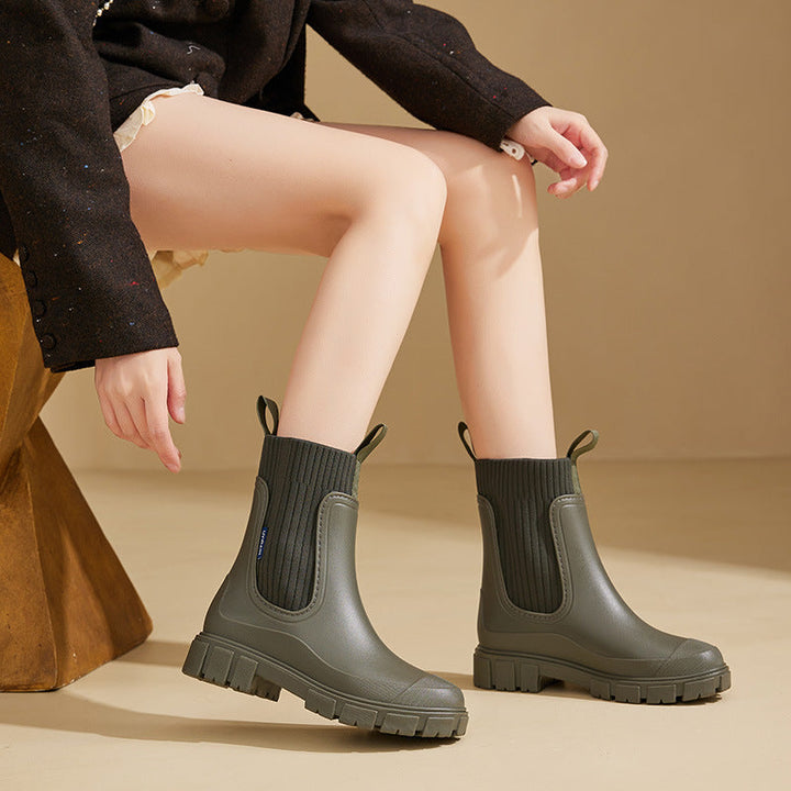 Dames Waterdichte Regenlaarzen Met Stevige Antislip Zool detailfoto 2