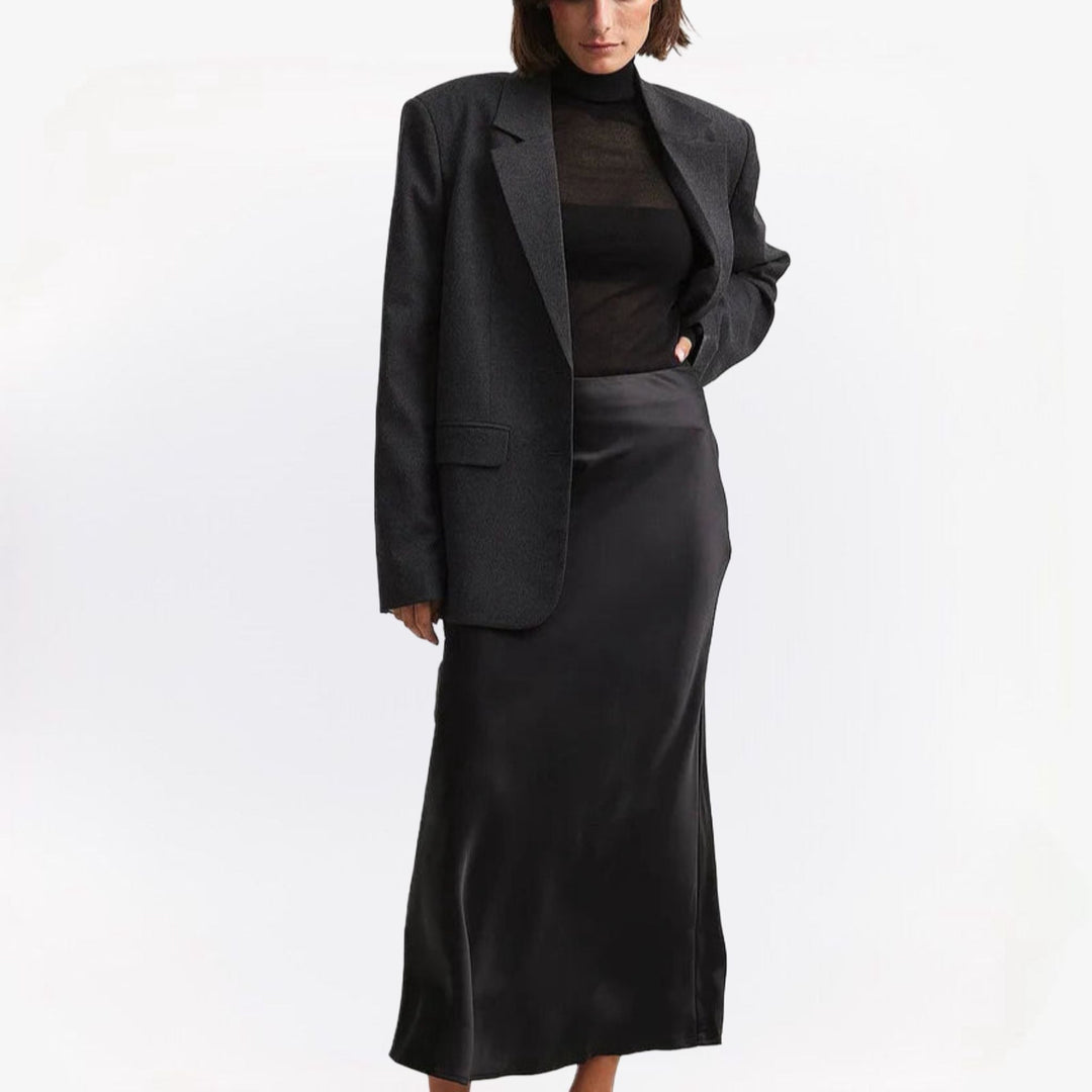 Dames satijnen rok met hoge taille en soepele val