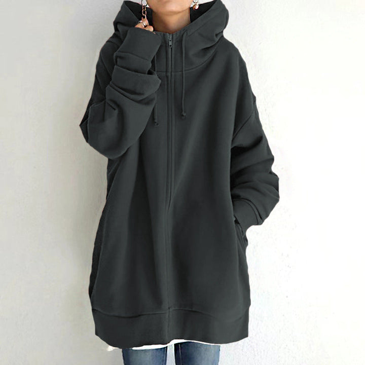 Dames Comfortabele Oversized Hoodie Met Rits En Capuchon in Donkergrijs
