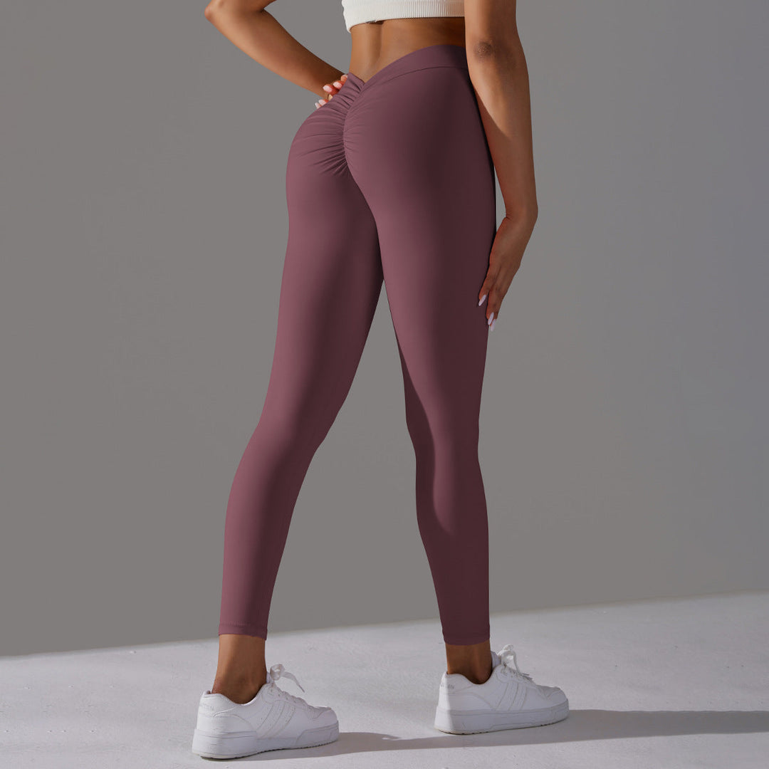 Dames Elastische Sportlegging Met Scrunch Naad En Hoge Taille in Aubergine