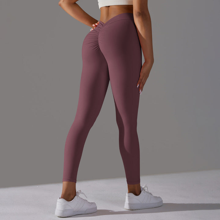 Dames Elastische Sportlegging Met Scrunch Naad En Hoge Taille in Aubergine