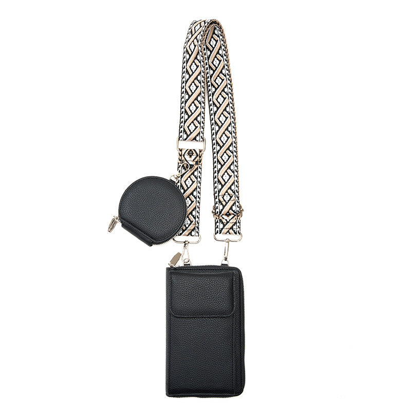 Dames Stijlvolle Crossbody Tas Met Telefoonvak En Muntzakje in Zwart