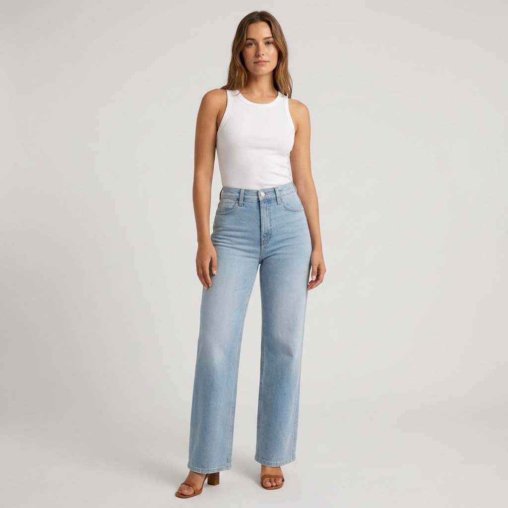 Dames jeans met hoge taille en rechte pijp