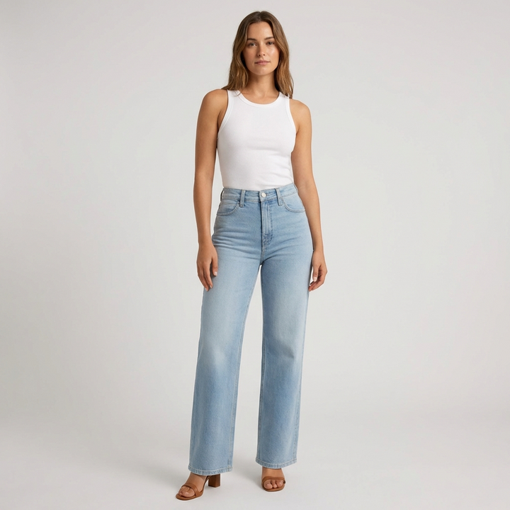 Dames jeans met hoge taille en rechte pijp