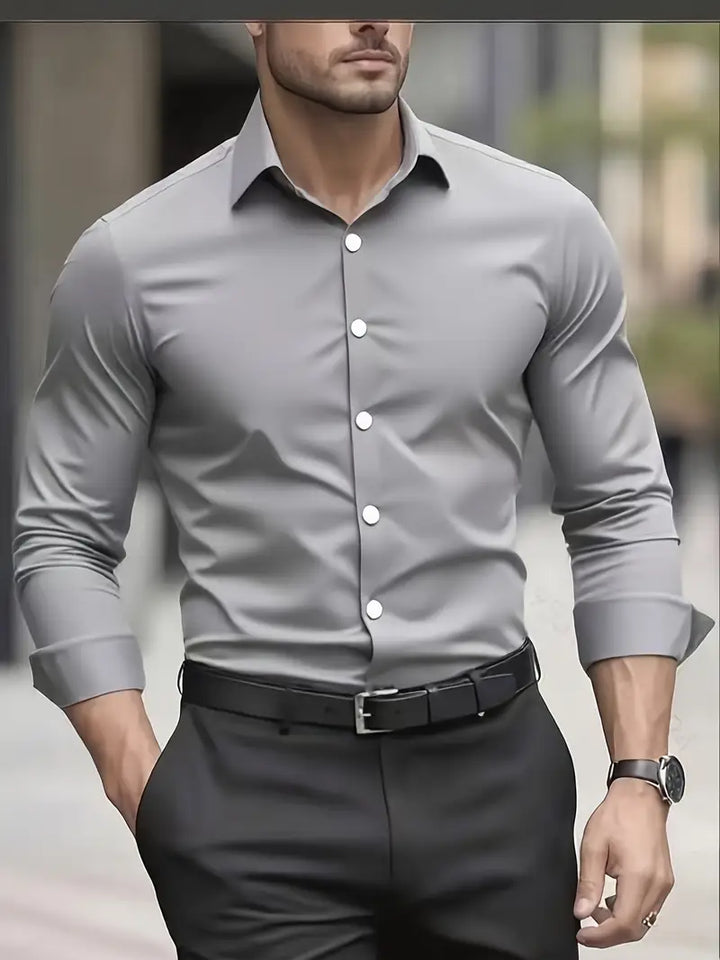 Slim fit herenoverhemd in lichtgrijs