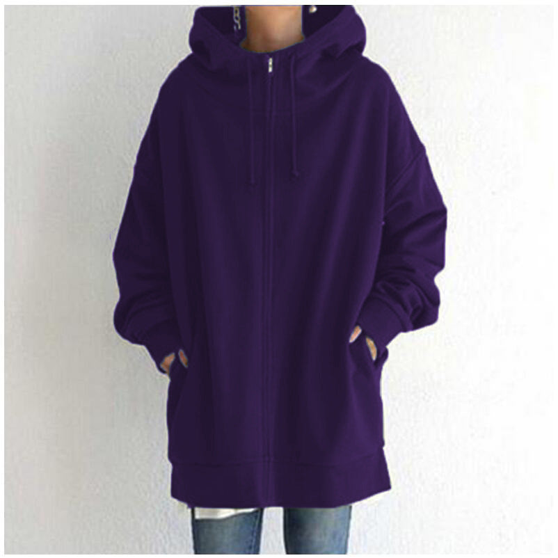Dames Comfortabele Oversized Hoodie Met Rits En Capuchon in Paars
