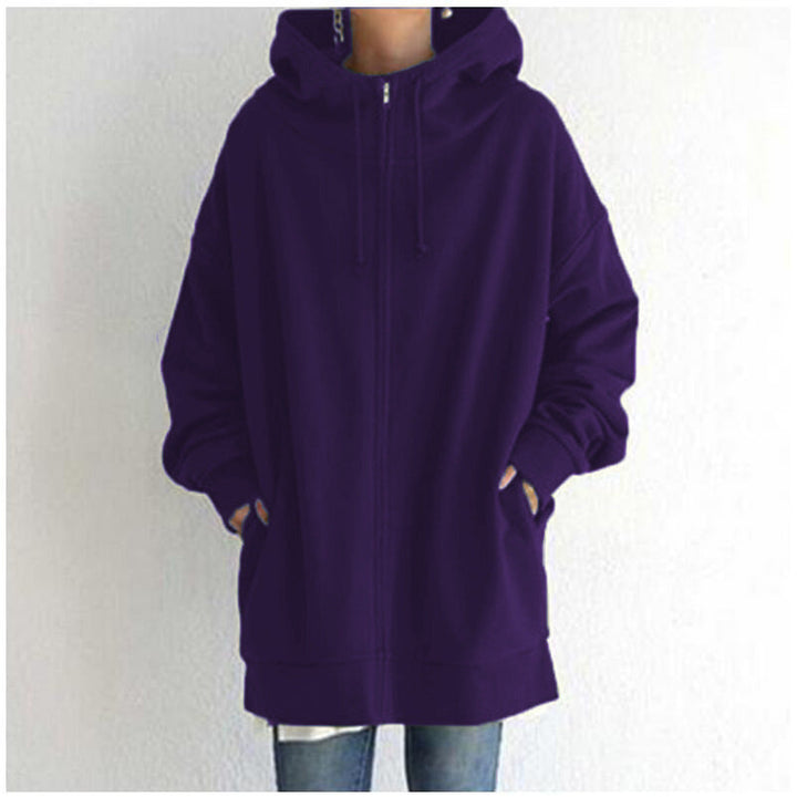 Dames Comfortabele Oversized Hoodie Met Rits En Capuchon in Paars