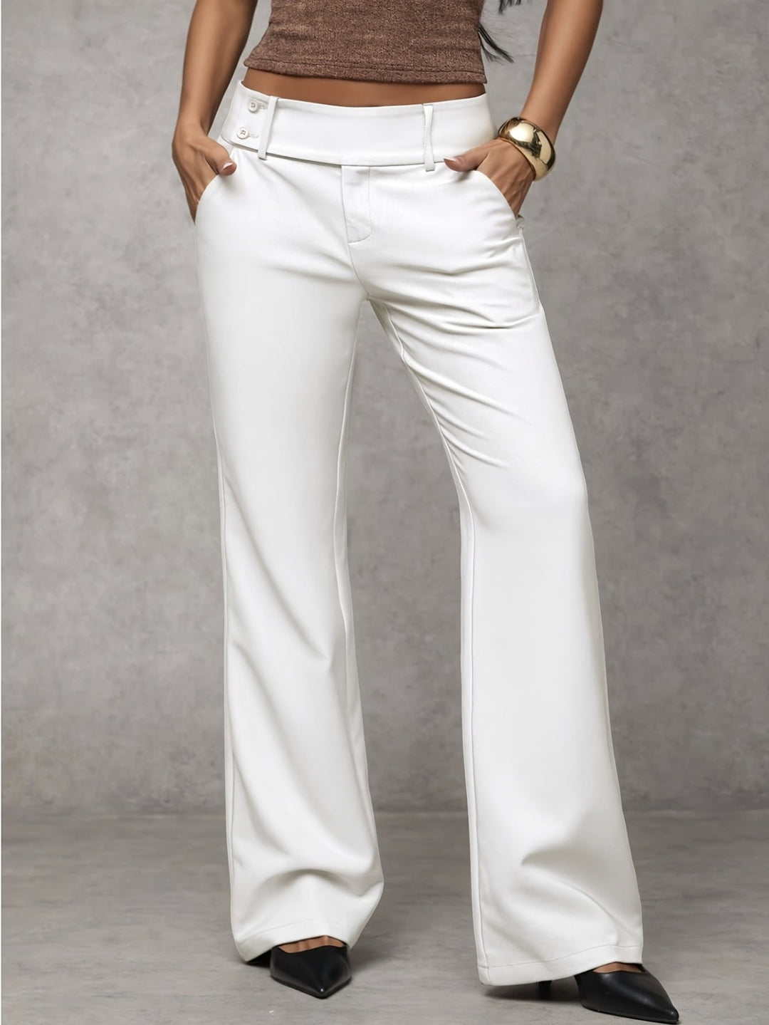 Dames wijde broek met gevouwen tailleband - afbeelding 8