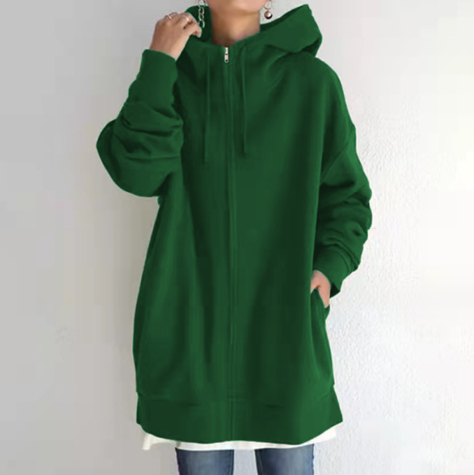 Dames Comfortabele Oversized Hoodie Met Rits En Capuchon detailfoto 10