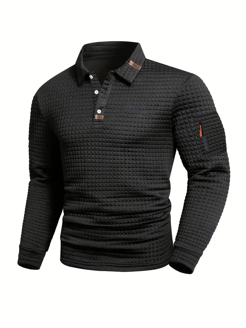 Heren poloshirt met lange mouwen en wafelstructuur - afbeelding 5