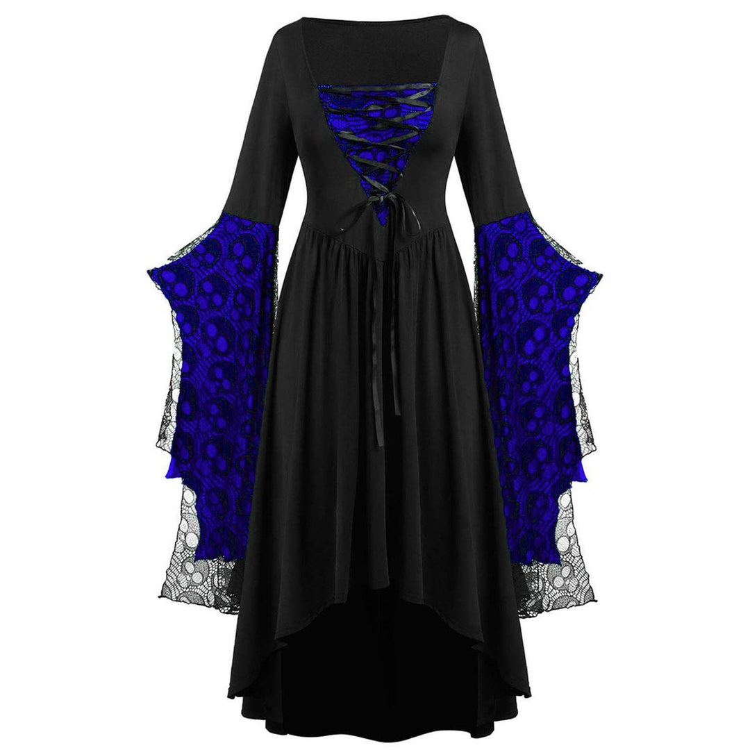Dames Elegante Maxi Jurk Met Kanten Mouwen En Vierkante Hals in Donkerblauw