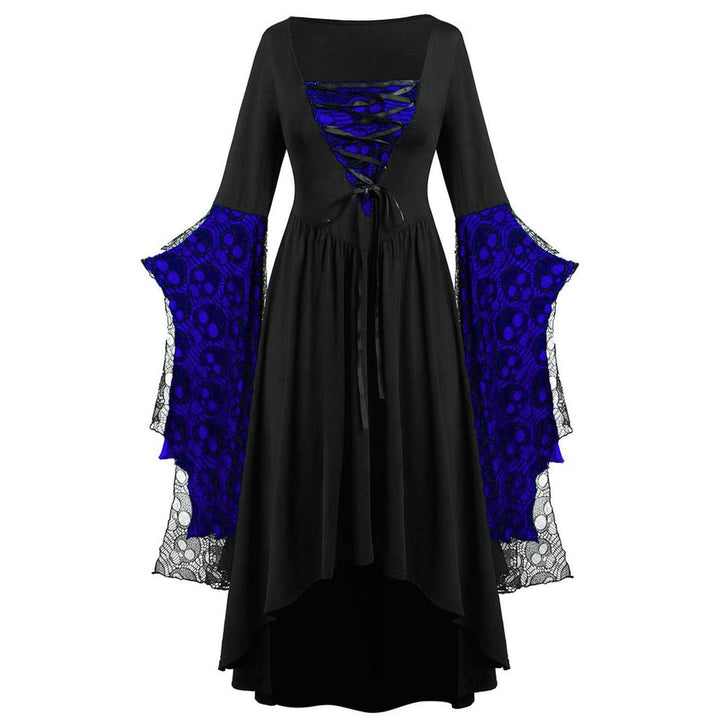 Dames Elegante Maxi Jurk Met Kanten Mouwen En Vierkante Hals in Donkerblauw