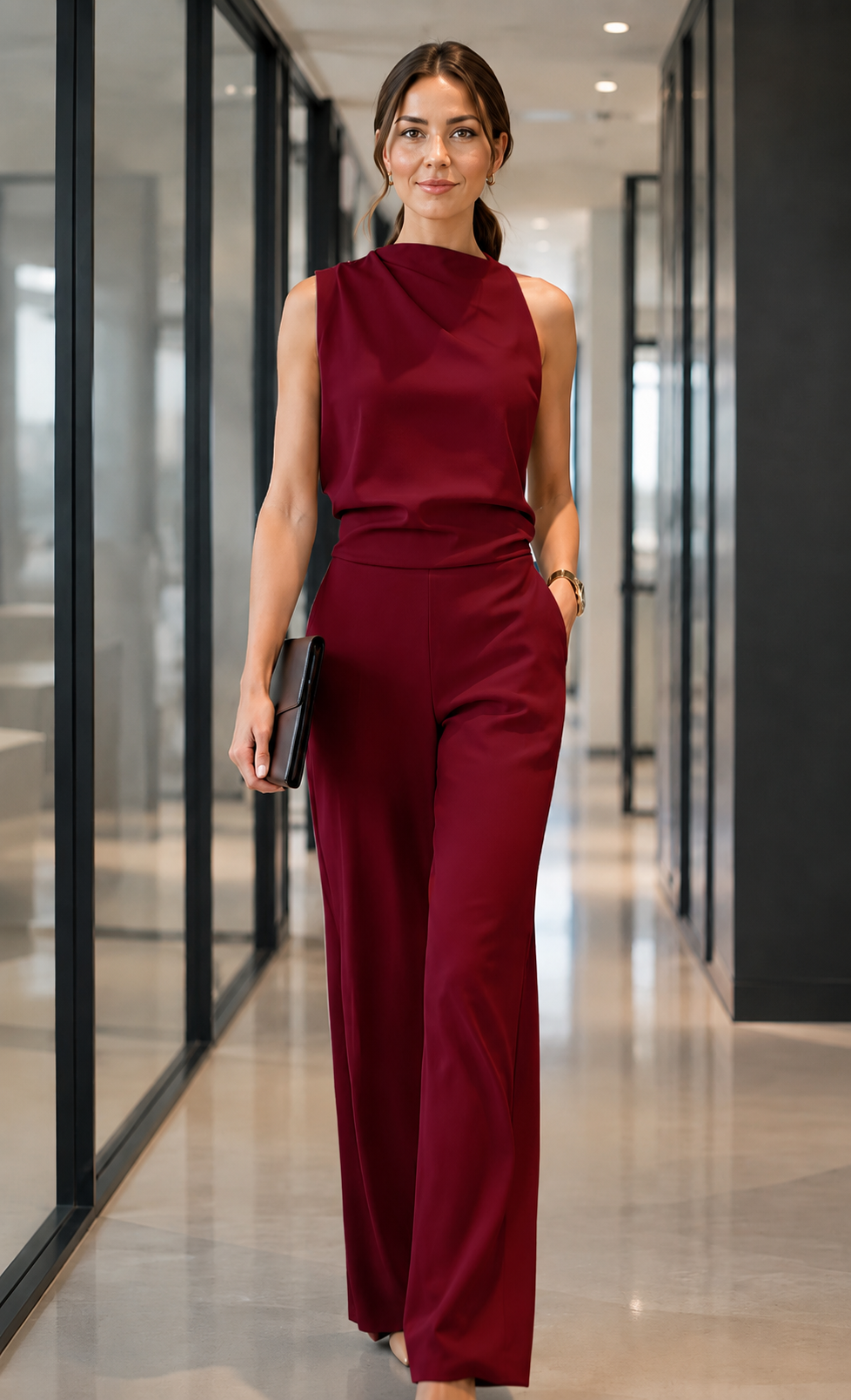 Dames mouwloze jumpsuit met gedrapeerde hals - afbeelding 13