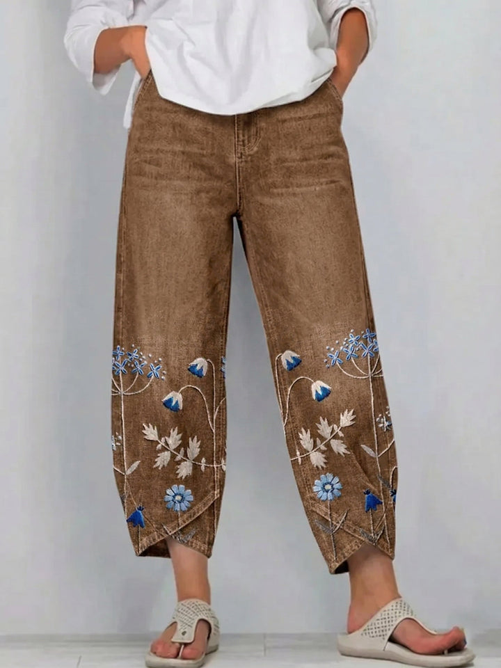 Dames cropped broek met bloemenborduursel en gesplitte zoom - afbeelding 7