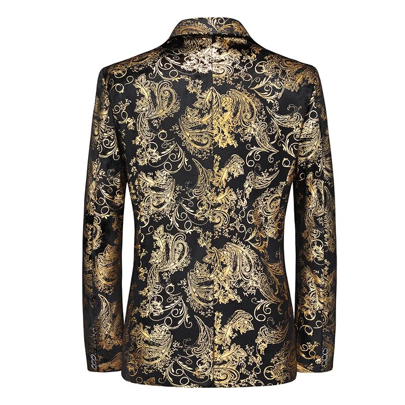 Achterkant van de herenblazer met gouden bloemenprint