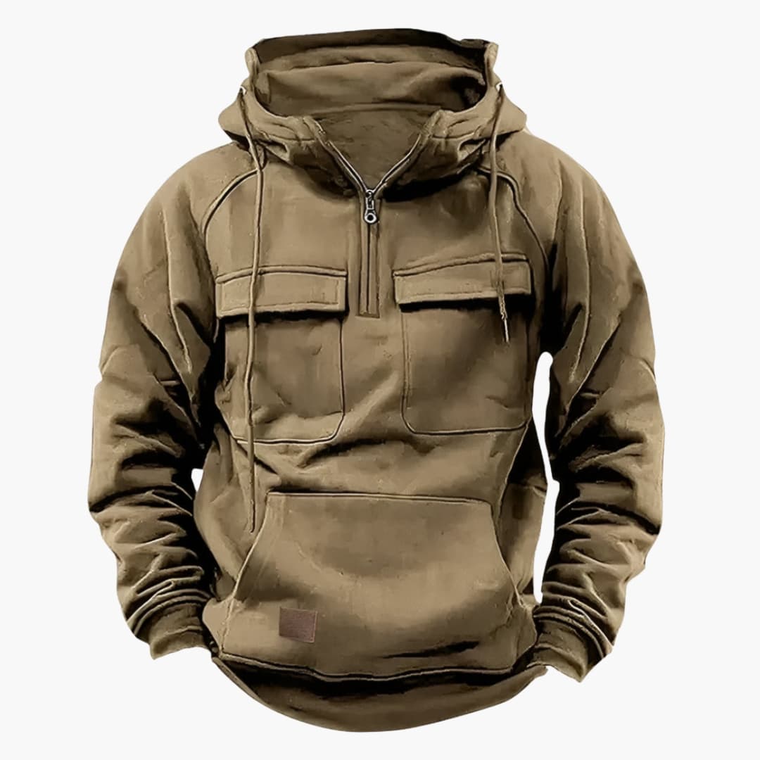 Heren half-zip hoodie met capuchon en borstzakken