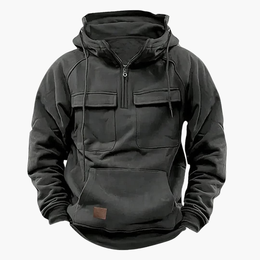 Heren half-zip hoodie met capuchon en borstzakken - afbeelding 2