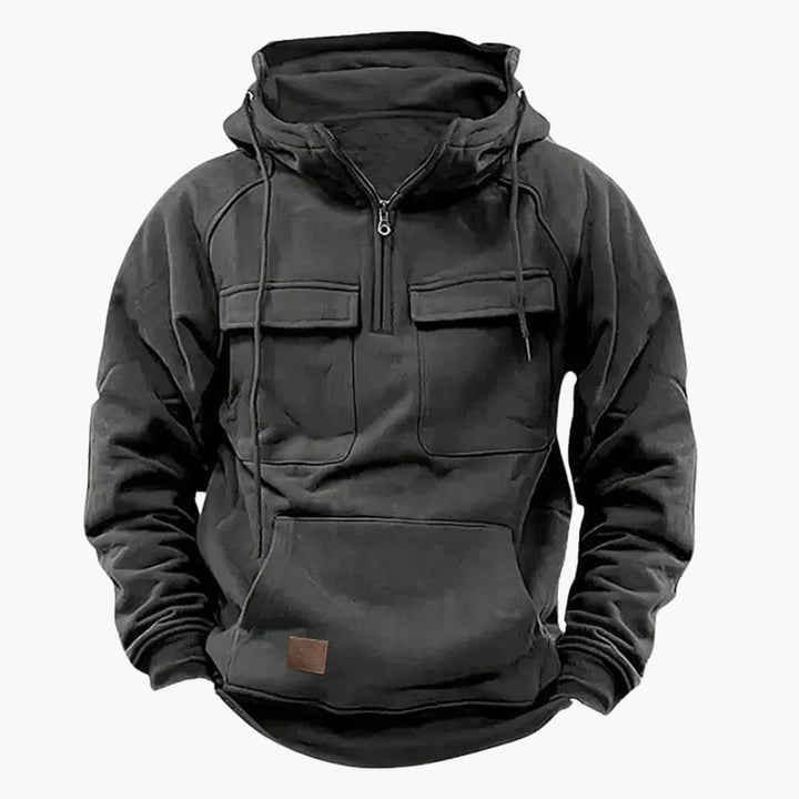 Heren half-zip hoodie met capuchon en borstzakken - afbeelding 2