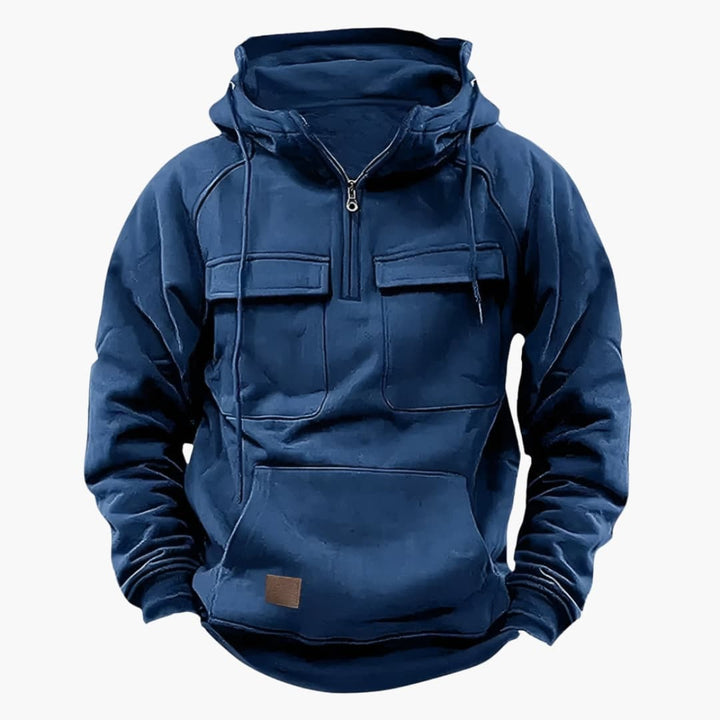 Heren half-zip hoodie met capuchon en borstzakken - afbeelding 3