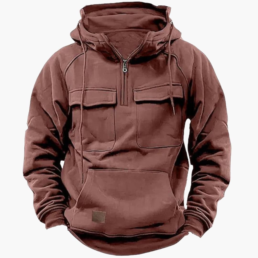 Heren half-zip hoodie met capuchon en borstzakken - afbeelding 4