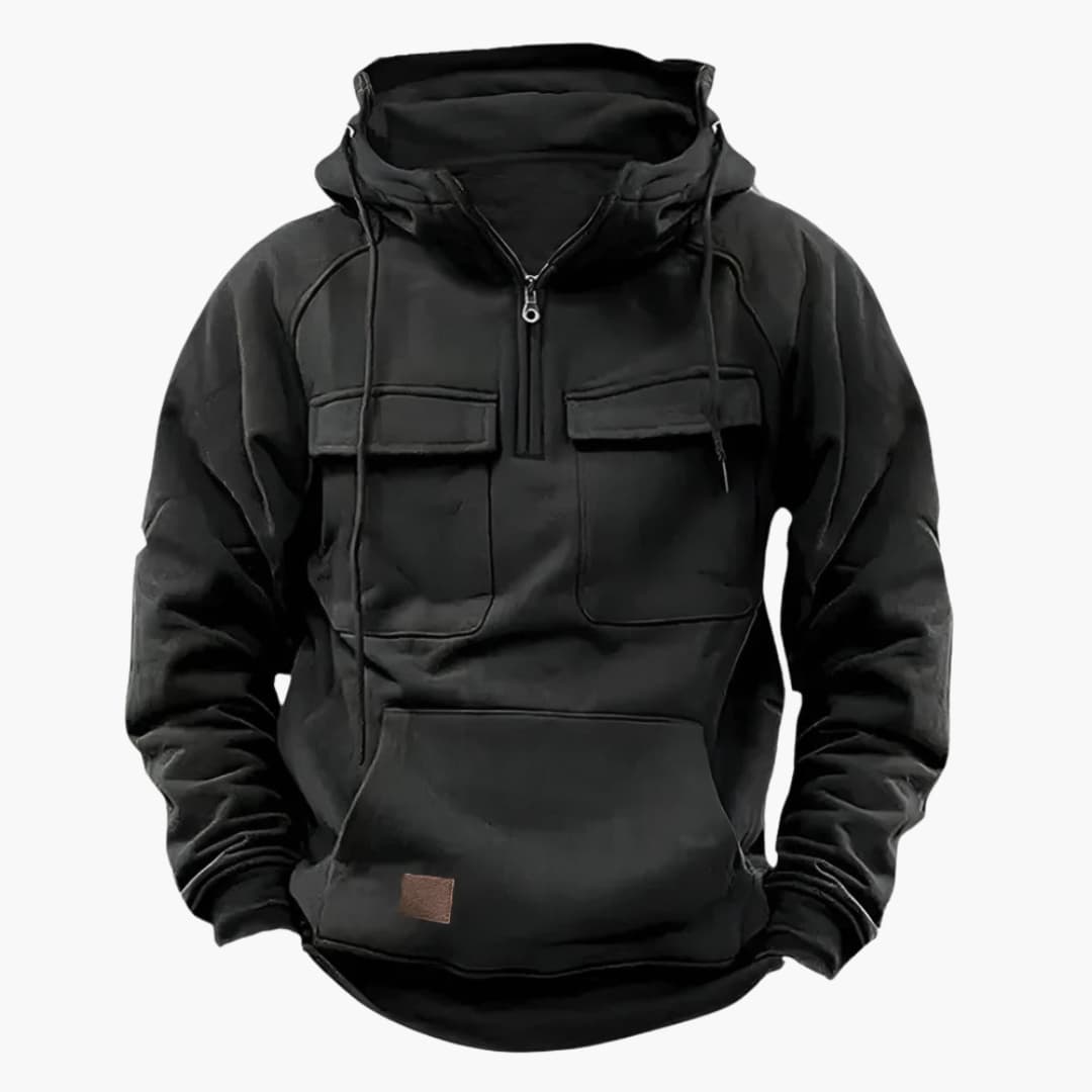 Heren half-zip hoodie met capuchon en borstzakken - afbeelding 5