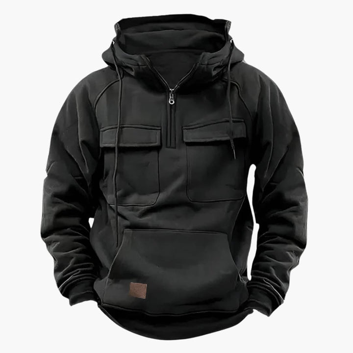 Heren half-zip hoodie met capuchon en borstzakken - afbeelding 5