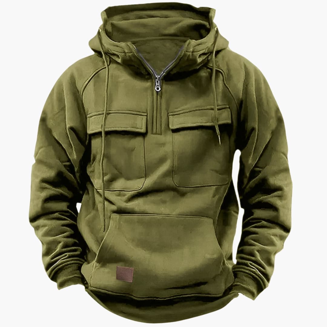 Heren half-zip hoodie met capuchon en borstzakken - afbeelding 6