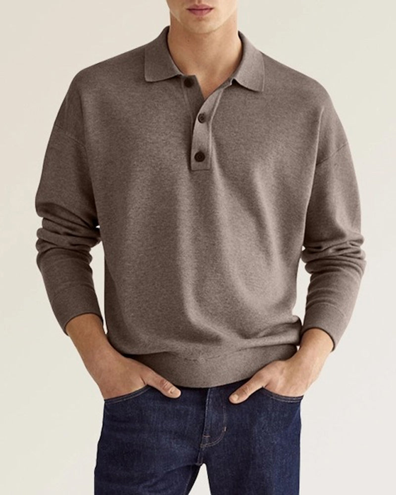Heren polo sweater met lange mouwen en knoopsluiting 2