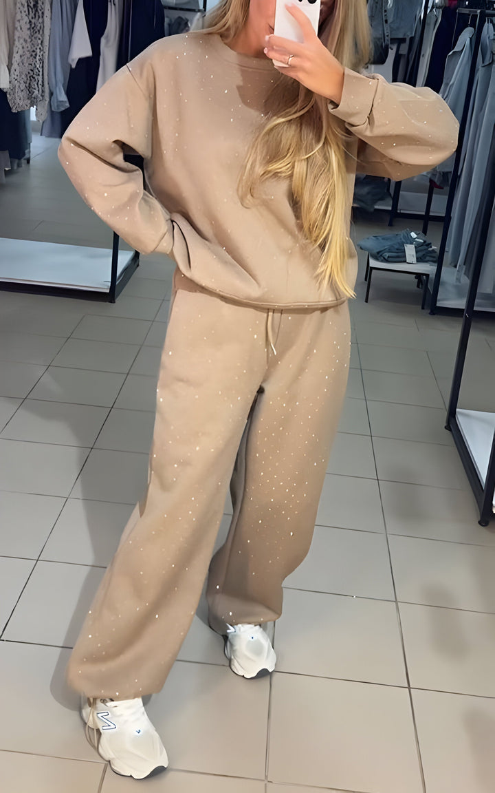 Dames tweedelige set met strass sweater en wijde broek - afbeelding 3