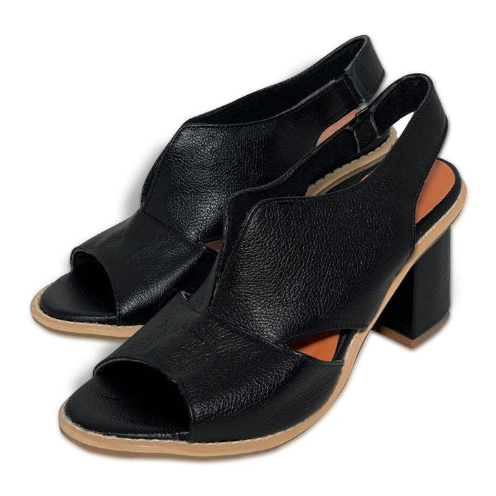 Dames Peeptoe Sandalen Met Stevige Blokhak En Slingback Bandje in Zwart productfoto