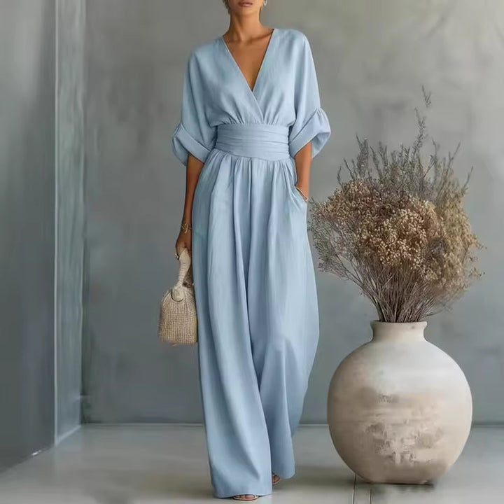 Dames jumpsuit met V-hals en wijde pijpen - afbeelding 2