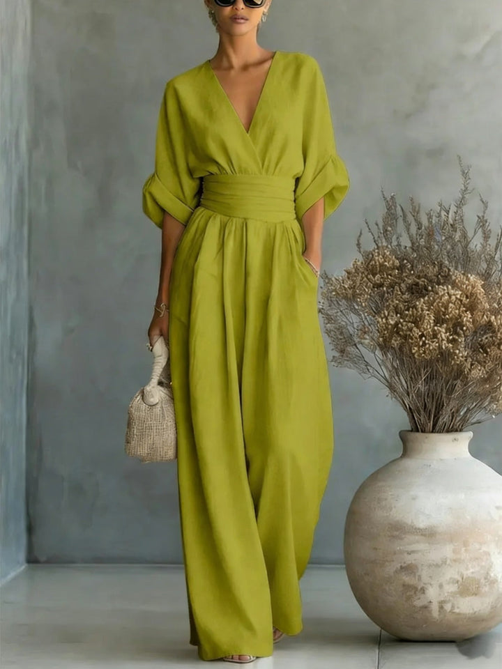 Dames jumpsuit met V-hals en wijde pijpen - afbeelding 5
