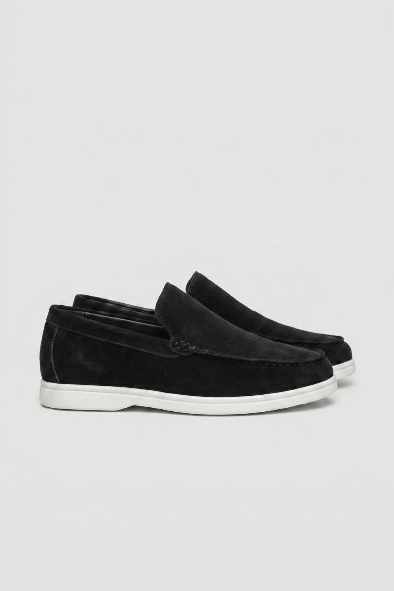 Heren Loafers In Suèdelook Met Witte Rubberzool En Sierstiksel in Zwart
