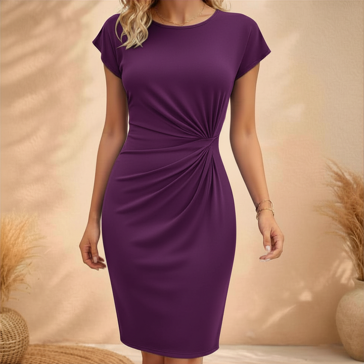 Dames Getailleerde Midi Jurk Met Plooidetail En Korte Mouwen detailfoto 8