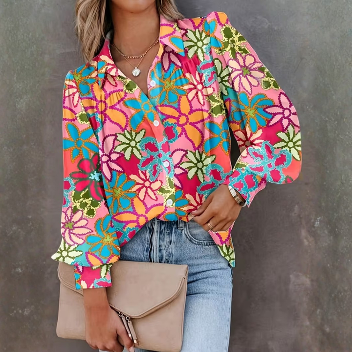 Dames blouse met bloemenprint en knoopsluiting