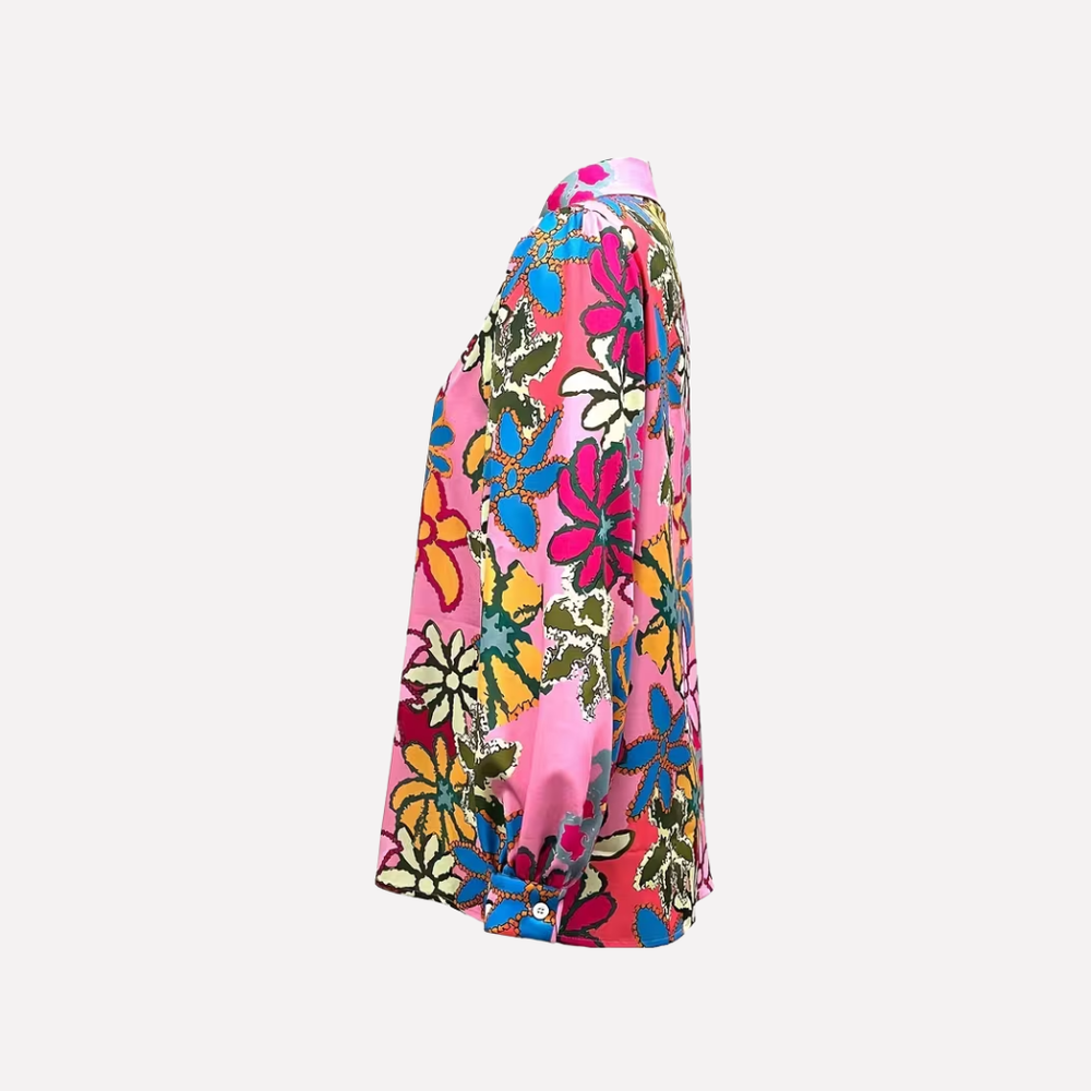 Dames blouse met bloemenprint en knoopsluiting - afbeelding 2