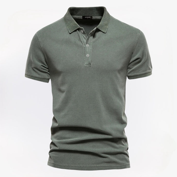 Katoenen poloshirt voor heren in groen, vooraanzicht